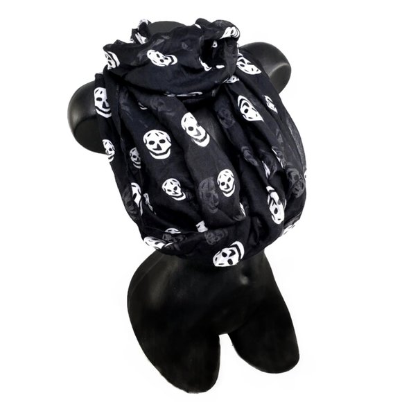 Black skull scarf  with white all over skull design. 1 Left ~ 50% Off - Picture 2 of 6